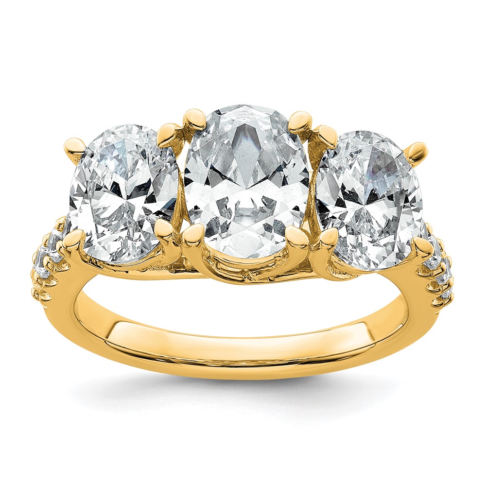 14K Yellow Gold 0.20 Carat Lab Grown Diamond VS+ F+ Oval Center Semi Mount Three Stone Engagement Ring