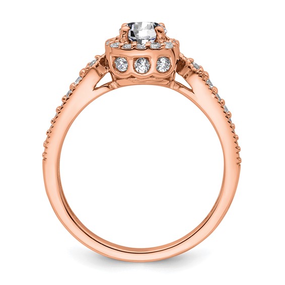 14k Rose Gold Semi-mount Diamond Halo Round Center Engagement Ring