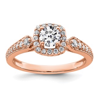 14k Rose Gold Semi-mount Diamond Halo Round Center Engagement Ring