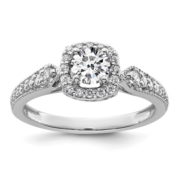 14k White Gold Semi-mount Diamond Halo Round Center Engagement Ring