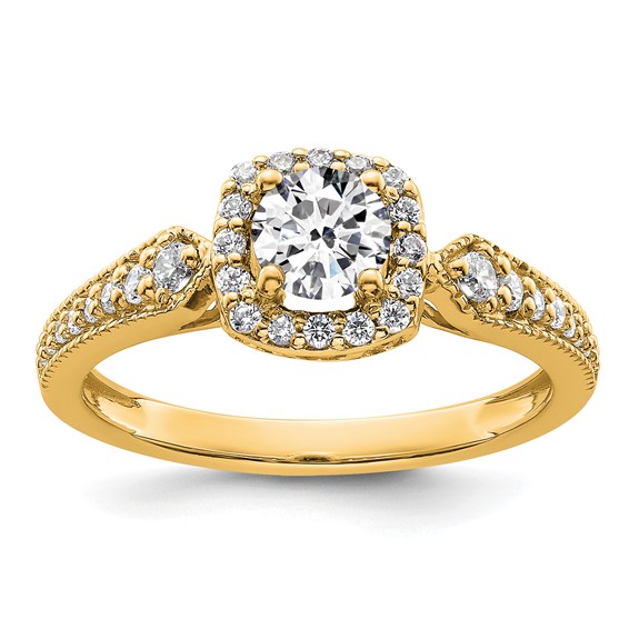 14k Semi-mount Diamond Halo Round Center Engagement Ring