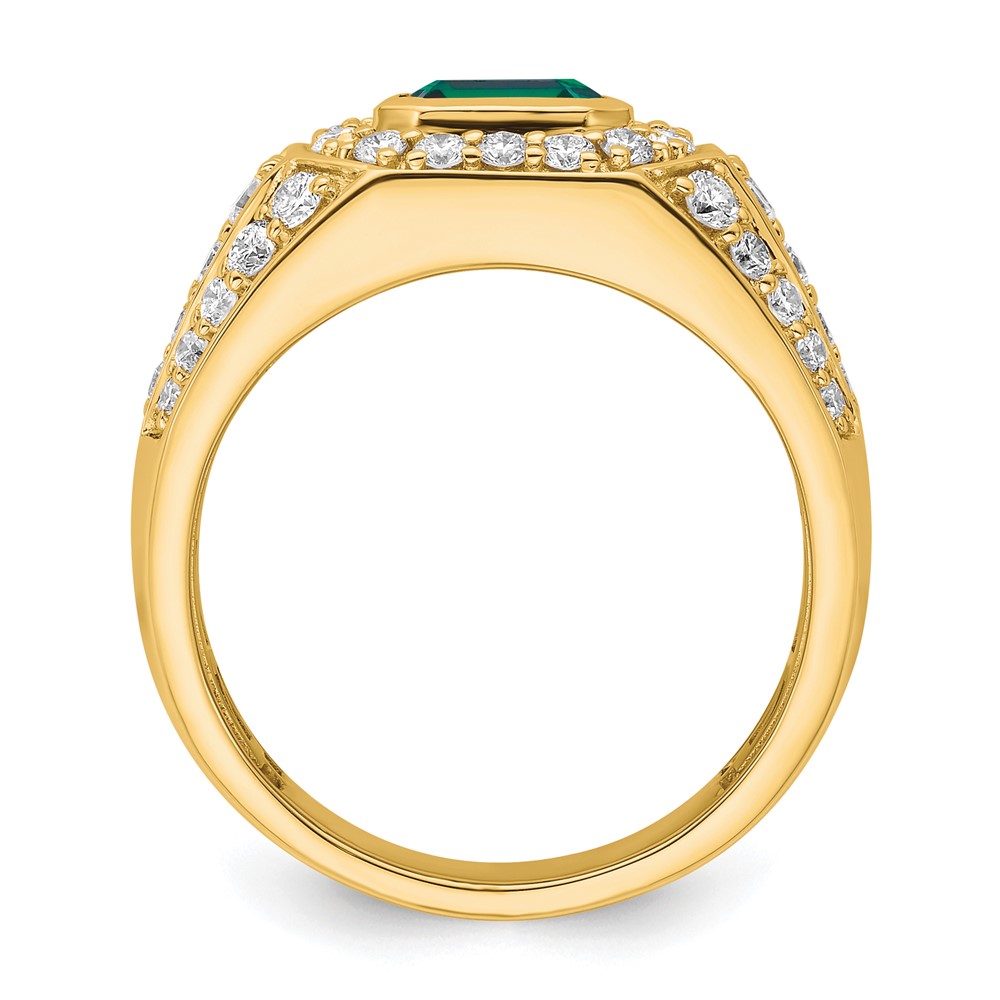 IBGoodman 10k 1 7/8 carat Lab Grown Diamond VS/SI+ G+ and Lab Created Emerald Men's Ring (RM9833-CEM-190-0YLG)