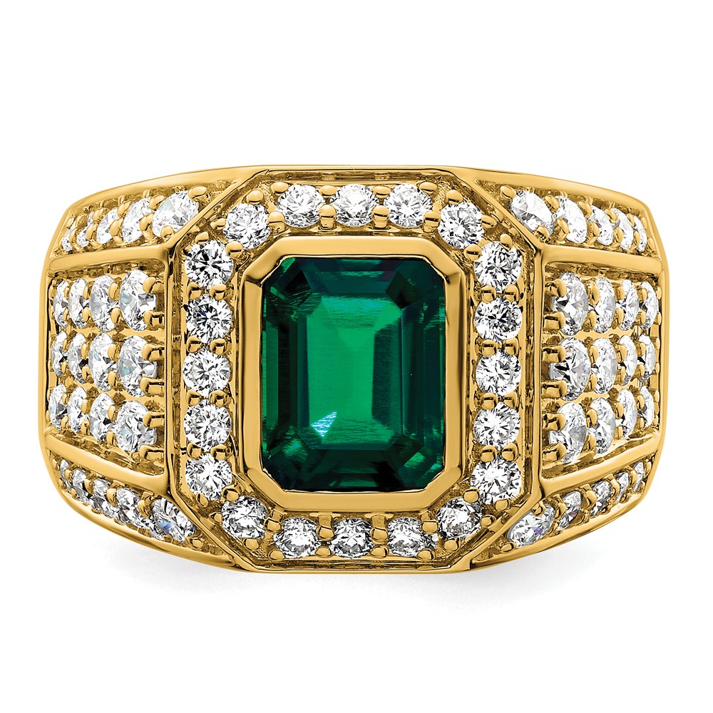 IBGoodman 10k 1 7/8 carat Lab Grown Diamond VS/SI+ G+ and Lab Created Emerald Men's Ring (RM9833-CEM-190-0YLG)