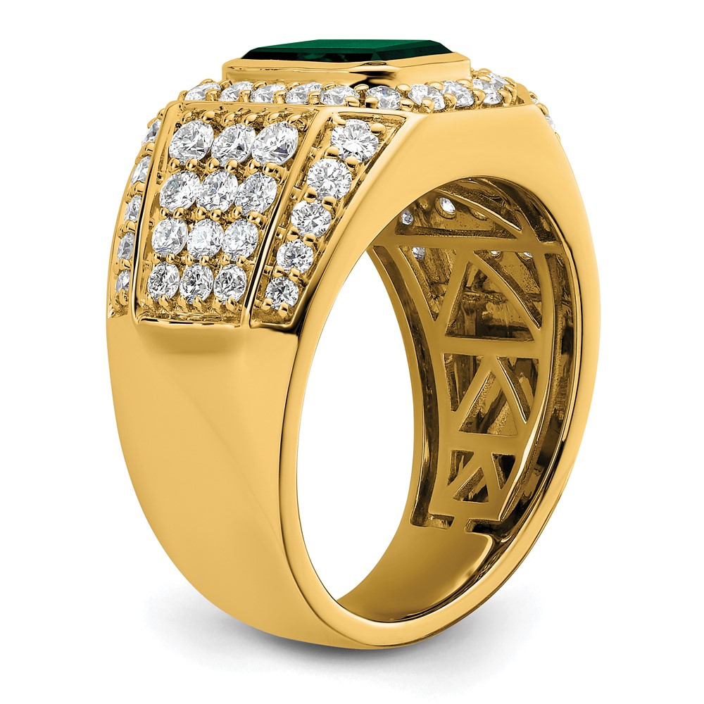 IBGoodman 10k 1 7/8 carat Lab Grown Diamond VS/SI+ G+ and Lab Created Emerald Men's Ring (RM9833-CEM-190-0YLG)