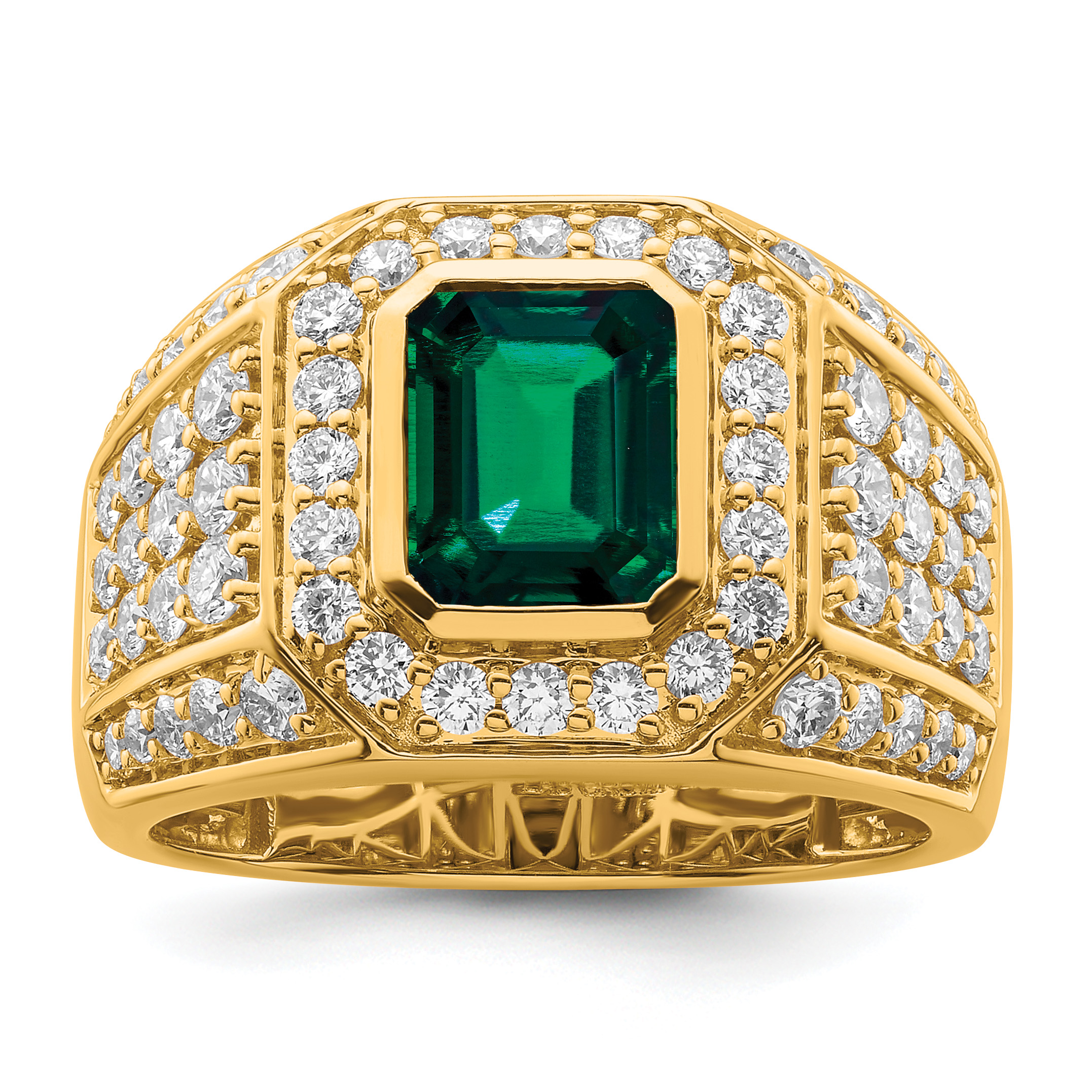 IBGoodman 10k 1 7/8 carat Lab Grown Diamond VS/SI+ G+ and Lab Created Emerald Men's Ring (RM9833-CEM-190-0YLG)