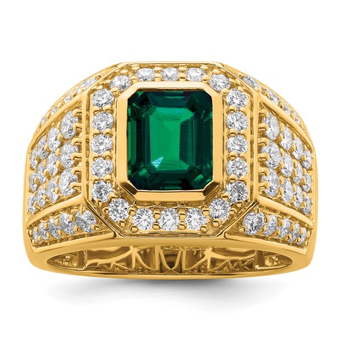 IBGoodman 10K Yellow Gold 1.88 Carat Lab Grown Diamond VS SI+ G+ and Lab Created Emerald Men's Ring