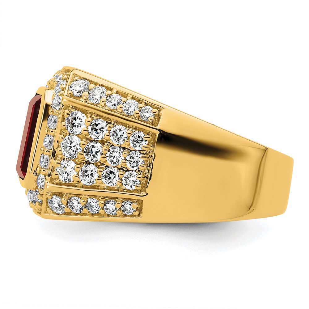IBGoodman 10k 1 7/8 carat Lab Grown Diamond VS/SI+ G+ and Lab Created Ruby Men's Ring (RM9833-CRU-190-0YLG)