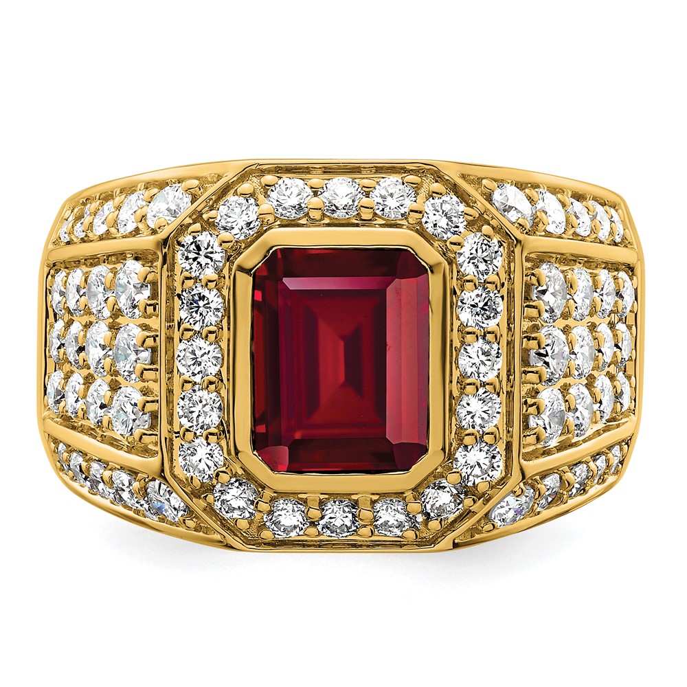 IBGoodman 10k 1 7/8 carat Lab Grown Diamond VS/SI+ G+ and Lab Created Ruby Men's Ring (RM9833-CRU-190-0YLG)
