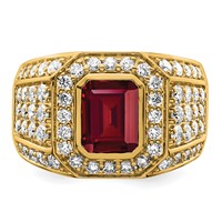 IBGoodman 10K Yellow Gold 1.88 Carat Lab Grown Diamond VS SI+ G+ and Lab Created Ruby Men's Ring view 4