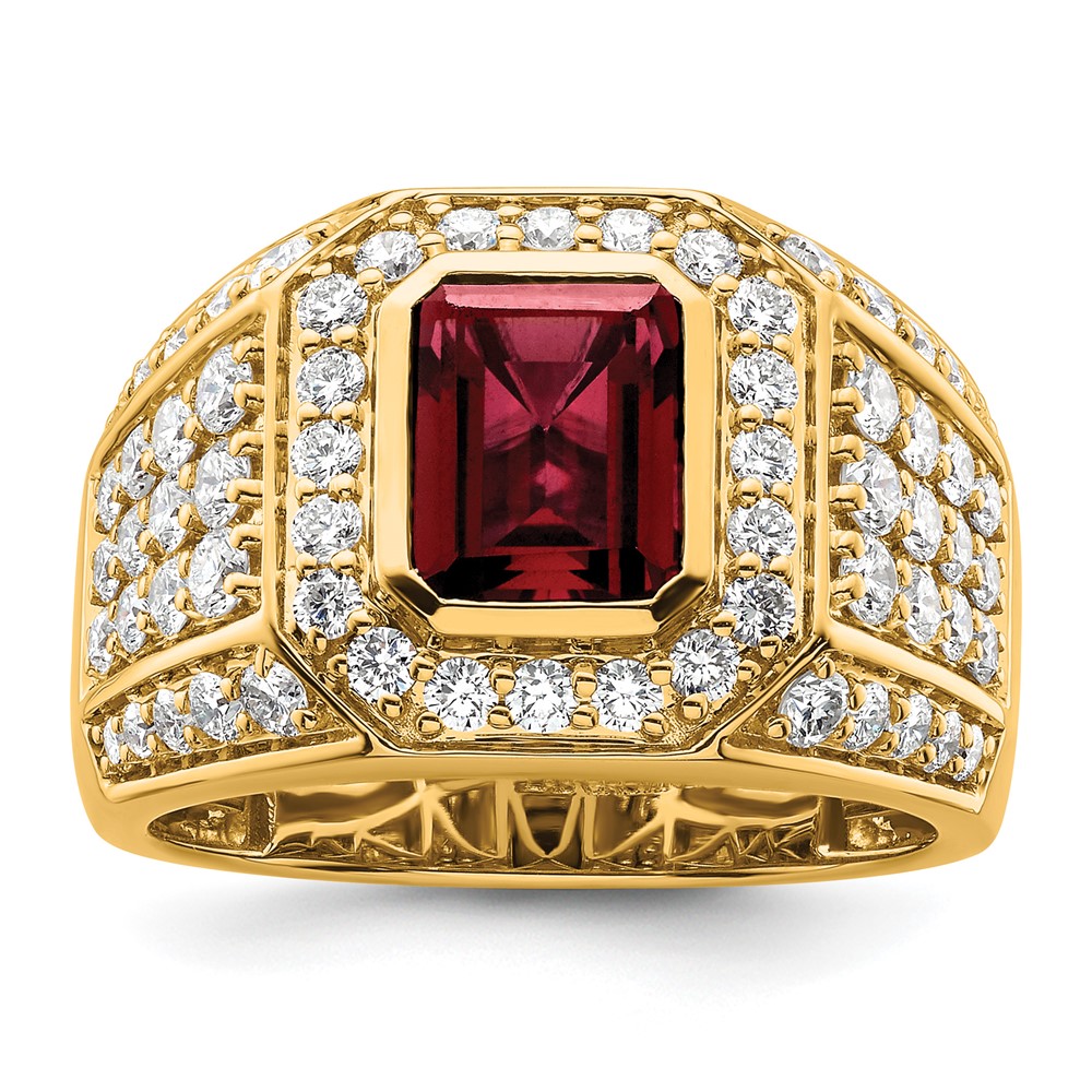 IBGoodman 10k 1 7/8 carat Lab Grown Diamond VS/SI+ G+ and Lab Created Ruby Men's Ring (RM9833-CRU-190-0YLG)