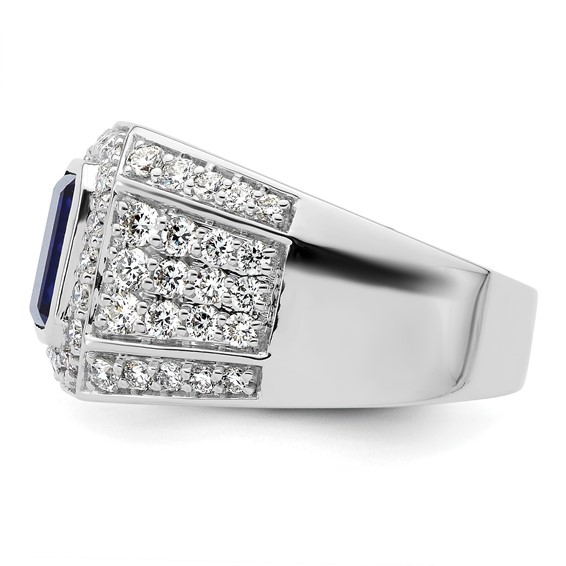 10k WG Created Sapphire & SI Diamond Mens Ring