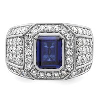 IBGoodman 10K White Gold 1.88 Carat Lab Grown Diamond VS SI+ G+ and Lab Created Blue Sapphire Men's Ring view 4