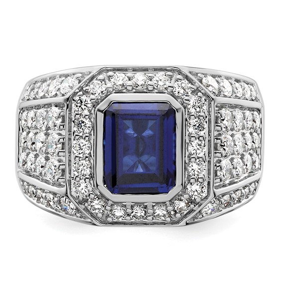 10k WG Created Sapphire & SI Diamond Mens Ring
