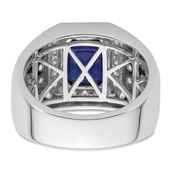 10k WG Created Sapphire & SI Diamond Mens Ring