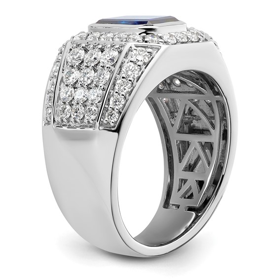 10k WG Created Sapphire & SI Diamond Mens Ring