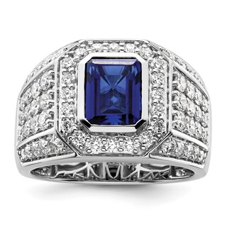 10k WG Created Sapphire & SI Diamond Mens Ring
