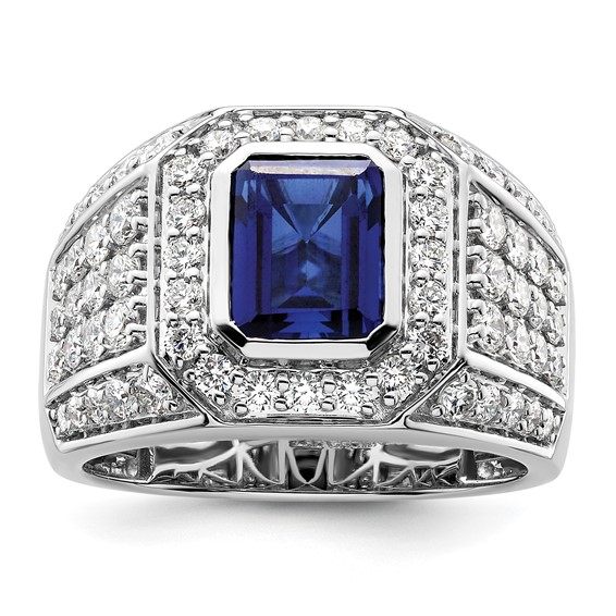 10k WG Created Sapphire & SI Diamond Mens Ring