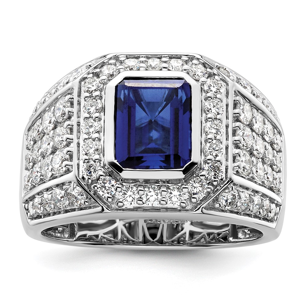 IBGoodman 10k White Gold 1 7/8 carat Lab Grown Diamond VS/SI+ G+ and Lab Created Blue Sapphire Men's Ring (RM9833-CSA-190-0WLG)