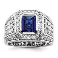 IBGoodman 10K White Gold 1.88 Carat Lab Grown Diamond VS SI+ G+ and Lab Created Blue Sapphire Men's Ring view 1