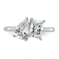 14K White Gold Lab Grown Diamond VS+ F+ Pear Radiant Two-stone Complete Ring view 4