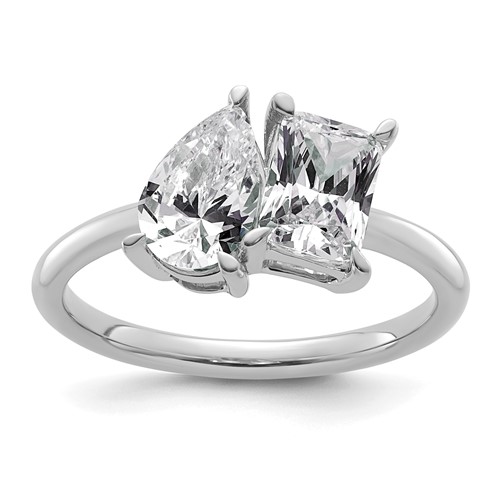 14K White Gold Lab Grown Diamond VS+ F+ Pear Radiant Two-stone Complete Ring