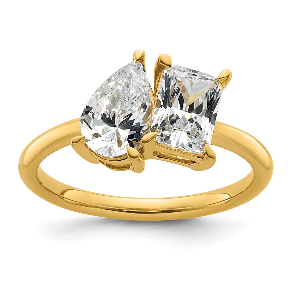 14K Yellow Gold YG Pear Radiant Two-stone Ring Mounting