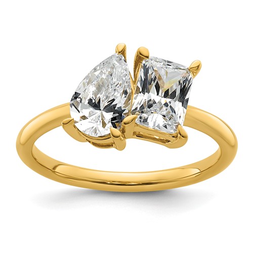 14K Yellow Gold YG Pear Radiant Two-stone Ring Mounting