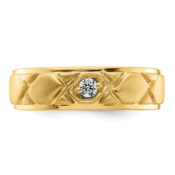 14k Grooved Complete Diamond Mens Wedding Band