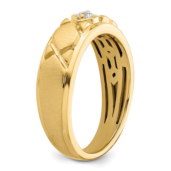 14k Grooved Complete Diamond Mens Wedding Band