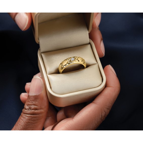 14k Grooved Complete Diamond Mens Wedding Band