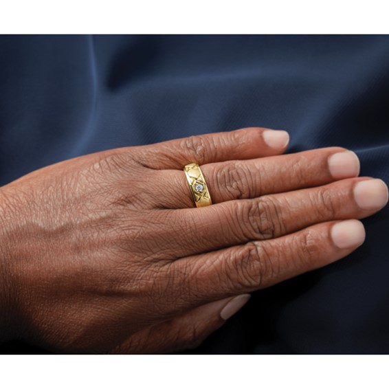 14k Grooved Complete Diamond Mens Wedding Band