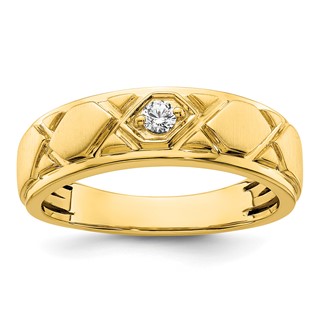 14k Grooved Complete Diamond Mens Wedding Band