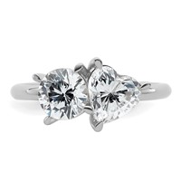 14K White Gold 2.12 Carat Lab Grown Diamond VS+ F+ Round and Heart Complete Asymmetrical Two Stone Engagement Ring view 4
