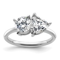 14K White Gold 2.12 Carat Lab Grown Diamond VS+ F+ Round and Heart Complete Asymmetrical Two Stone Engagement Ring view 1