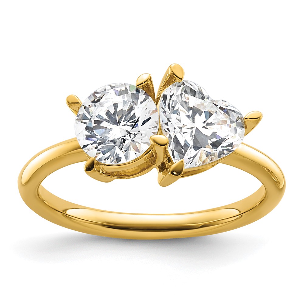 14K Yellow Gold Two Stone 1 Carat Round and 1.12 Carat Heart Ring Mounting