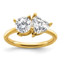 14K Yellow Gold Two Stone 1 Carat Round and 1.12 Carat Heart Ring Mounting view 1