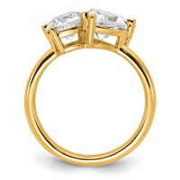 14K Yellow Gold 2.12 Carat Lab Grown Diamond VS+ F+ Round and Heart Complete Asymmetrical Two Stone Engagement Ring view 2
