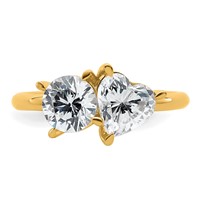 14K Yellow Gold 2.12 Carat Lab Grown Diamond VS+ F+ Round and Heart Complete Asymmetrical Two Stone Engagement Ring view 4