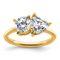 14K Yellow Gold 2.12 Carat Lab Grown Diamond VS+ F+ Round and Heart Complete Asymmetrical Two Stone Engagement Ring view 1