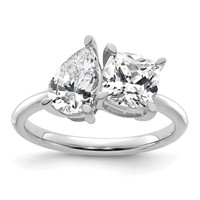 14K White Gold 2 Carat Lab Grown Diamond VS+ F+ Cushion and Pear Complete Asymmetrical Two Stone Engagement Ring view 1