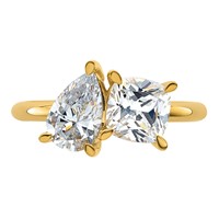 14K Yellow Gold Two Stone 1 Carat Pear and 1 Carat Cushion Ring Mounting view 4