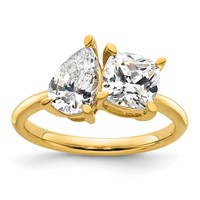 14K Yellow Gold Two Stone 1 Carat Pear and 1 Carat Cushion Ring Mounting view 1