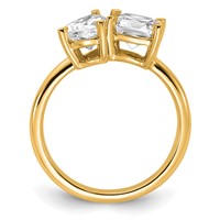14K Yellow Gold 2 Carat Lab Grown Diamond VS+ F+ Cushion and Pear Complete Asymmetrical Two Stone Engagement Ring view 2