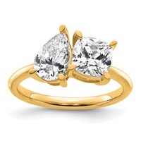 14K Yellow Gold 2 Carat Lab Grown Diamond VS+ F+ Cushion and Pear Complete Asymmetrical Two Stone Engagement Ring view 1