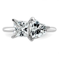 14K White Gold 2.12 Carat Lab Grown Diamond VS+ F+ Princess and Heart Complete Asymmetrical Two Stone Engagement Ring view 4