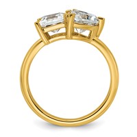 14K Yellow Gold 2.12 Carat Lab Grown Diamond VS+ F+ Princess and Heart Complete Asymmetrical Two Stone Engagement Ring view 2
