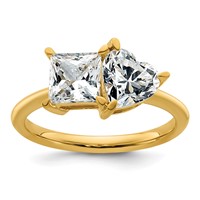 14K Yellow Gold 2.12 Carat Lab Grown Diamond VS+ F+ Princess and Heart Complete Asymmetrical Two Stone Engagement Ring view 1