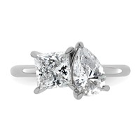 14K White Gold 2 Carat Lab Grown Diamond VS+ F+ Princess and Pear Complete Asymmetrical Two Stone Engagement Ring view 4