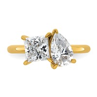 14K Yellow Gold 2 Carat Lab Grown Diamond VS+ F+ Princess and Pear Complete Asymmetrical Two Stone Engagement Ring view 4