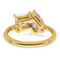 14K Yellow Gold 2 Carat Lab Grown Diamond VS+ F+ Princess and Pear Complete Asymmetrical Two Stone Engagement Ring view 5
